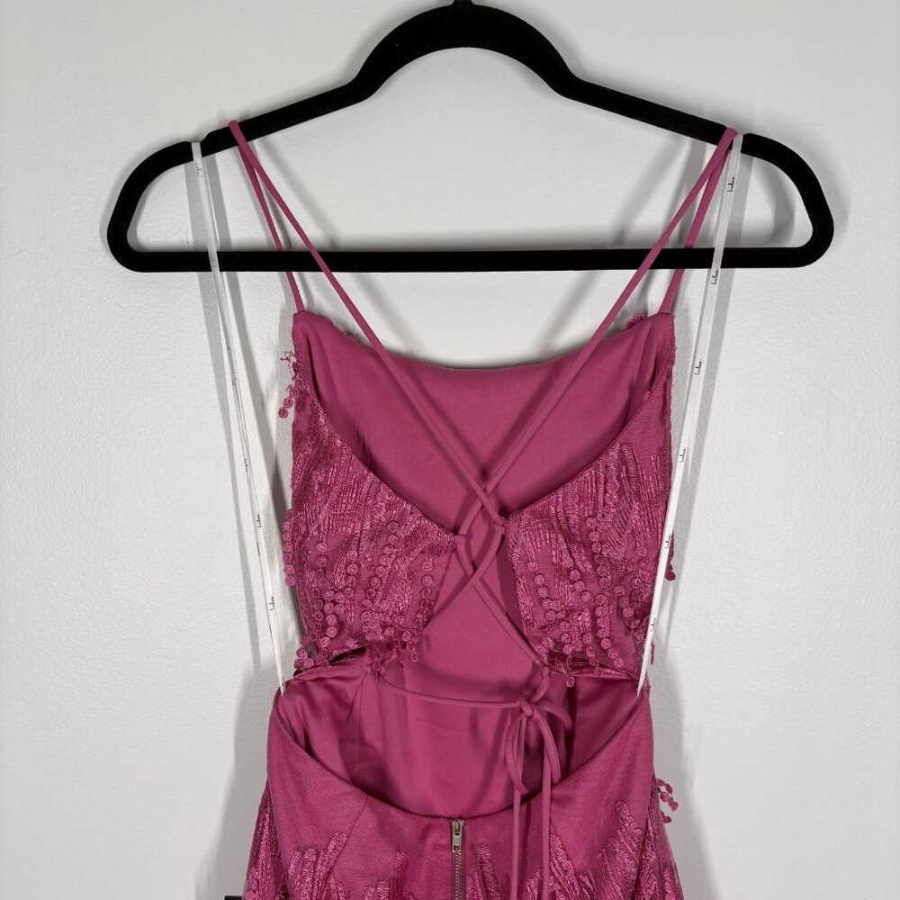 Lulus Women XL Making Magic Bright Pink Fringe Lace-Up Mini Dress NWT - Picture 9 of 14